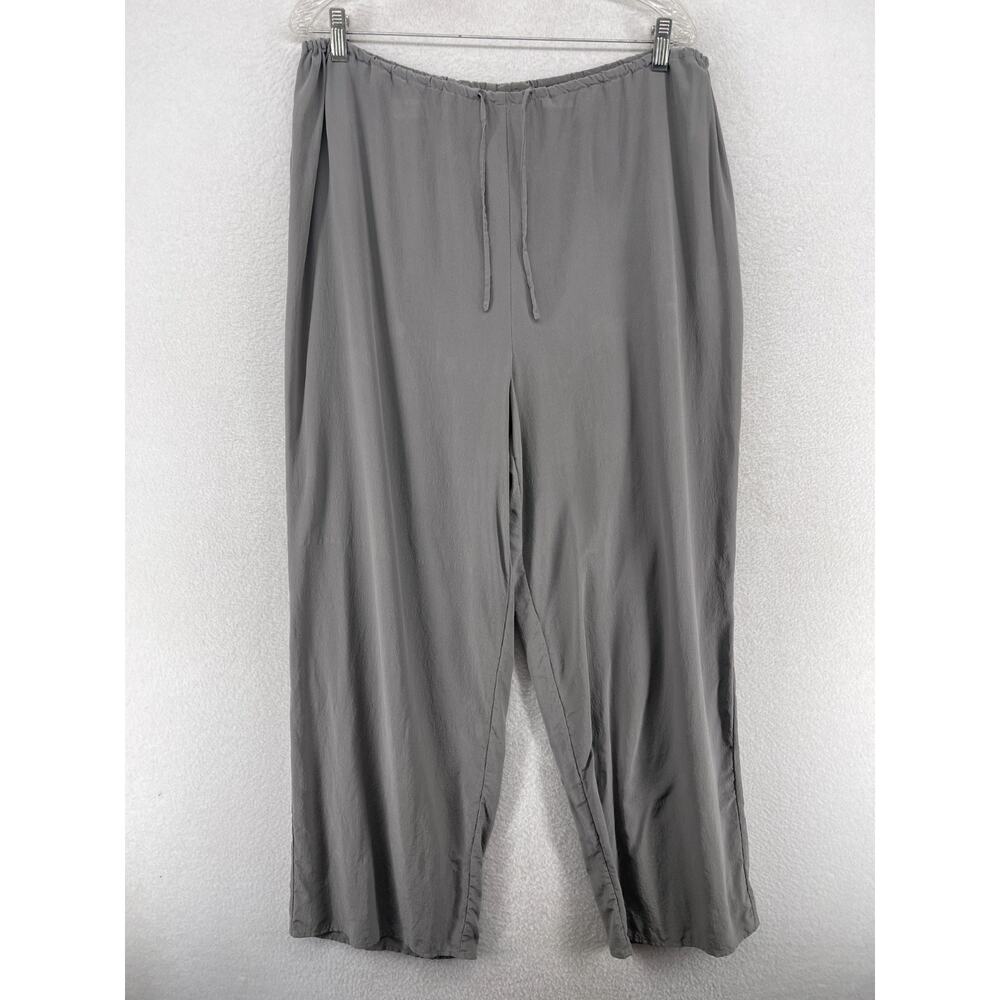 AMANDA SMITH Pants XL 100% Silk Crepe de Chine Pull On Straight Leg Gray